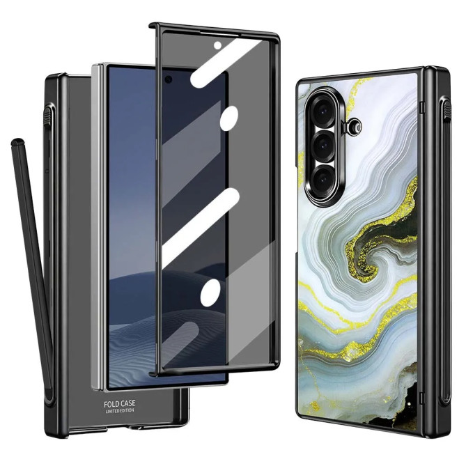 Coque Samsung Z Fold 8 Ultra marbre blanc doré anti-espion