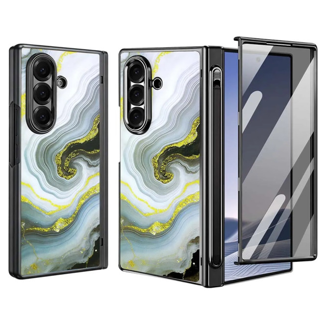 Coque Samsung Z Fold 8 Ultra marbre blanc doré anti-espion