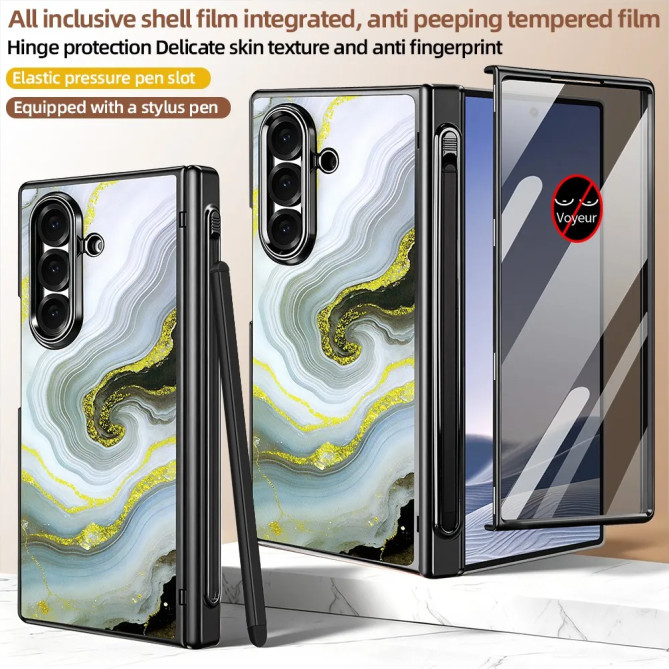 Coque Samsung Z Fold 8 Ultra marbre blanc doré anti-espion