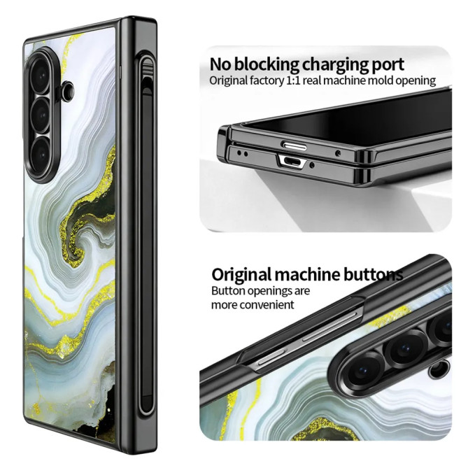 Coque Samsung Z Fold 8 Ultra marbre blanc doré anti-espion