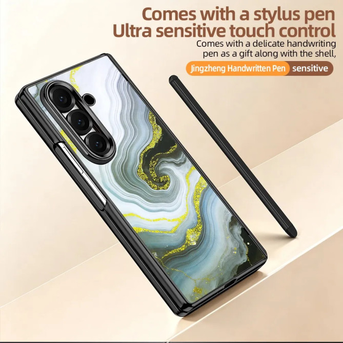 Coque Samsung Z Fold 8 Ultra marbre blanc doré anti-espion
