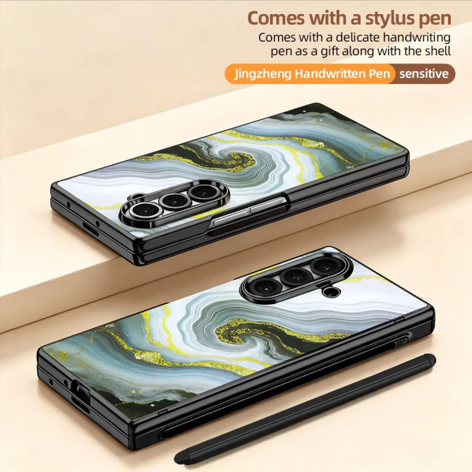 Coque Samsung Z Fold 8 Ultra marbre blanc doré anti-espion