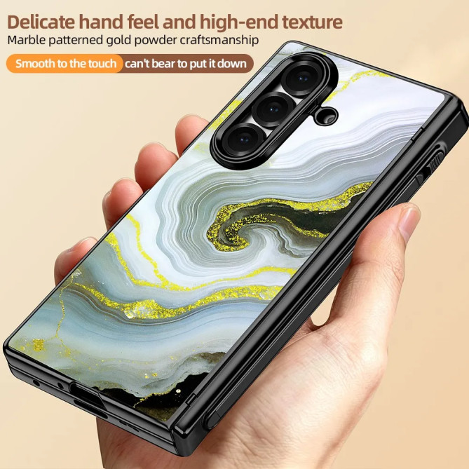 Coque Samsung Z Fold 8 Ultra marbre blanc doré anti-espion