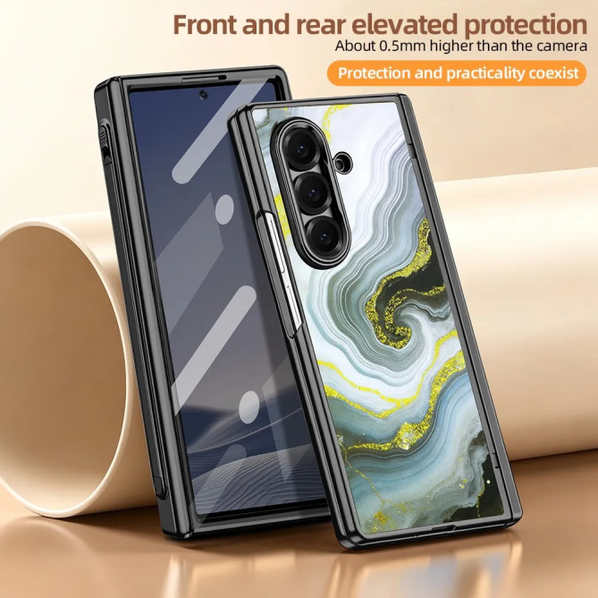 Coque Samsung Z Fold 8 Ultra marbre blanc doré anti-espion