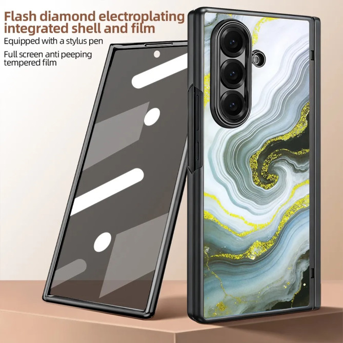 Coque Samsung Z Fold 8 Ultra marbre blanc doré anti-espion