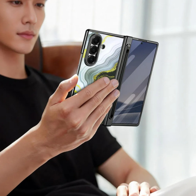 Coque Samsung Z Fold 8 Ultra marbre blanc doré anti-espion