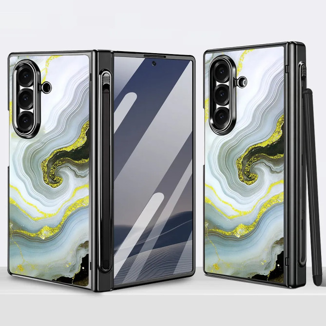 Coque Samsung Z Fold 8 Ultra marbre blanc doré anti-espion
