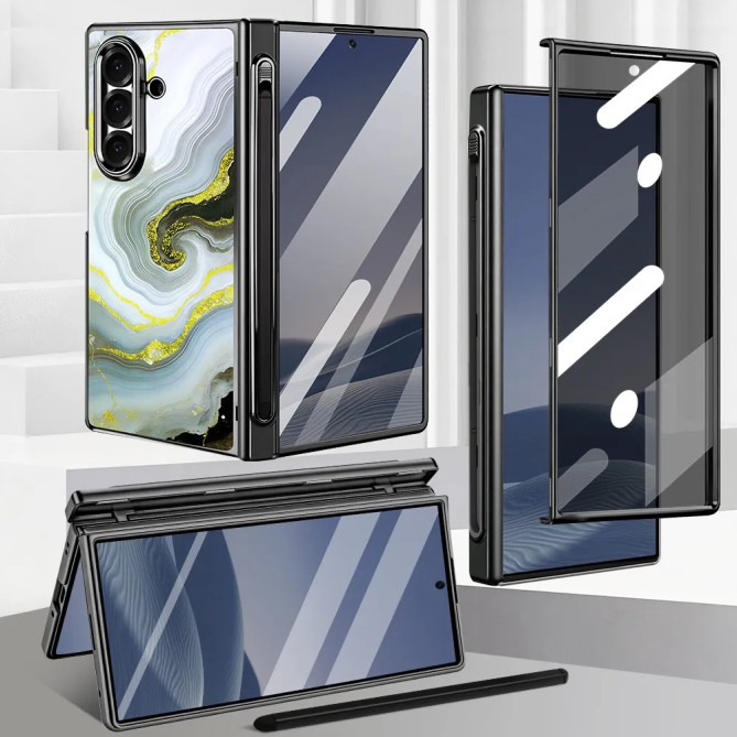 Coque Samsung Z Fold 8 Ultra marbre blanc doré anti-espion