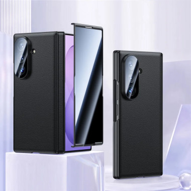 Coque Galaxy Z Fold 8 Ultra effet cuir noir anti-espion