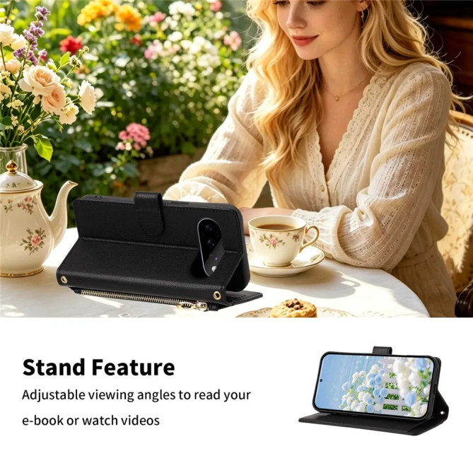 Housse Google Pixel 11 Pro XL Fleurs Papillons Zip Bandoulière