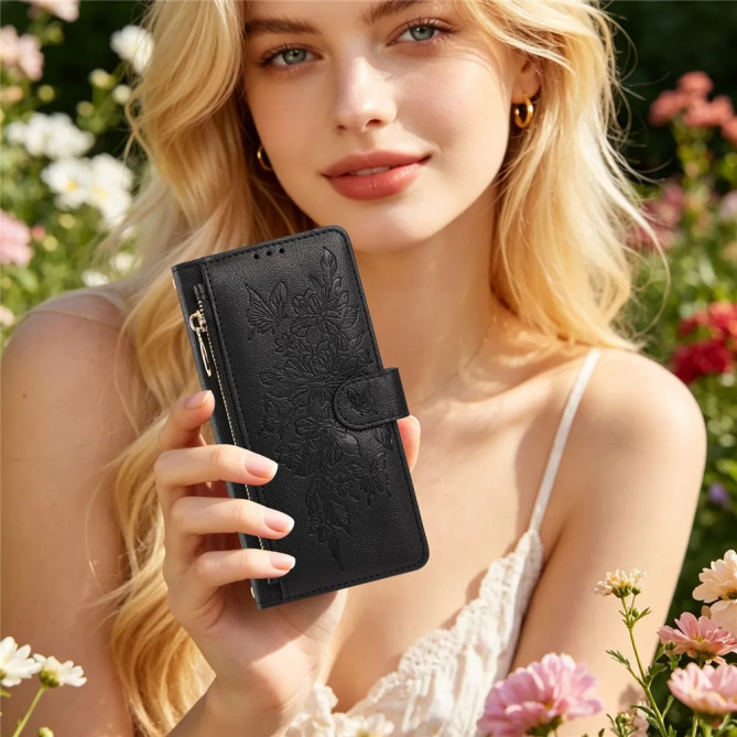 Housse Google Pixel 11 Pro / Pixel 11 Fleurs Papillons Zip Bandoulière