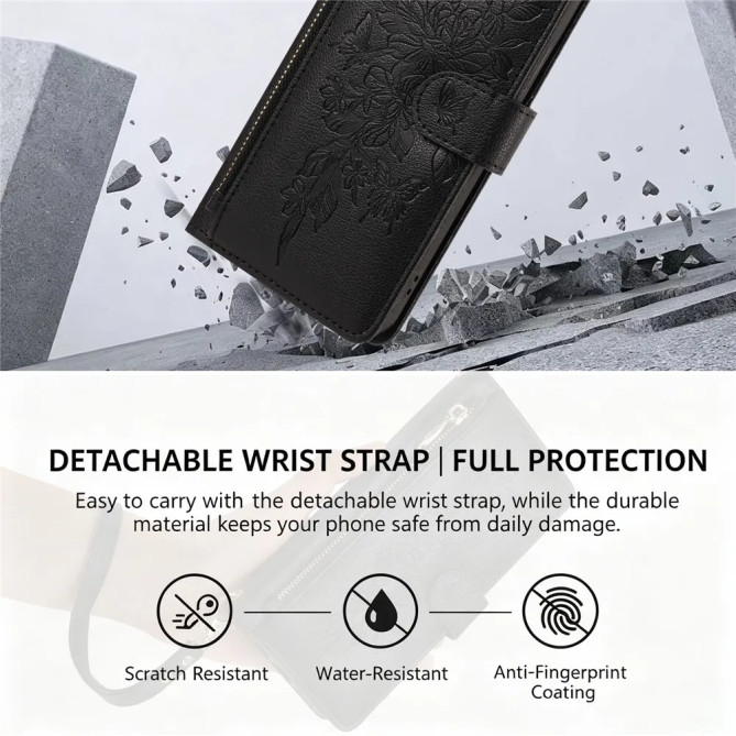 Housse Google Pixel 11 Pro / Pixel 11 Fleurs Papillons Zip Bandoulière