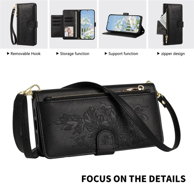 Housse Google Pixel 11 Pro / Pixel 11 Fleurs Papillons Zip Bandoulière