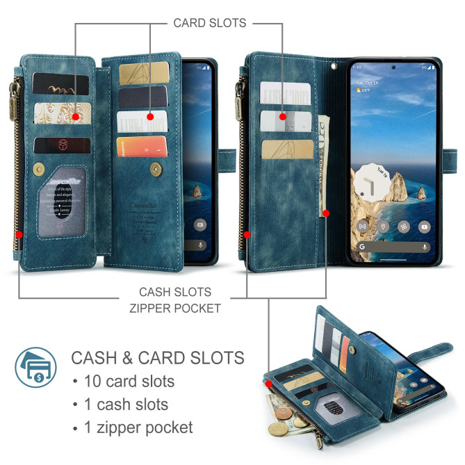 Housse Google Pixel 11 Pro XL C30 Portefeuille Zippé 10 Cartes