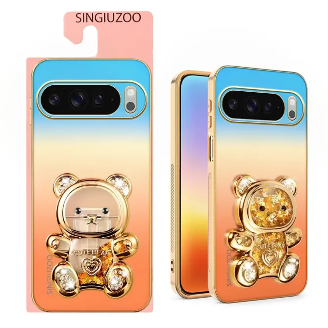 Coque Google Pixel 11 Pro XL SINGIUZOO ours pailleté avec support