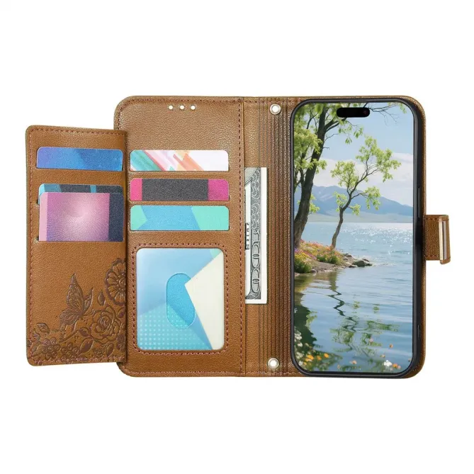 Housse Google Pixel 11 / 11 Pro feuilles embossées avec poche zippée
