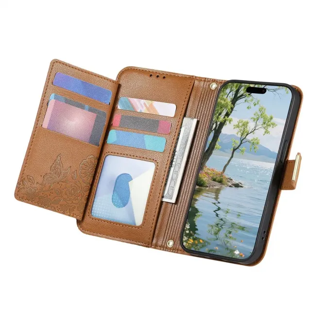 Housse Google Pixel 11 / 11 Pro feuilles embossées avec poche zippée