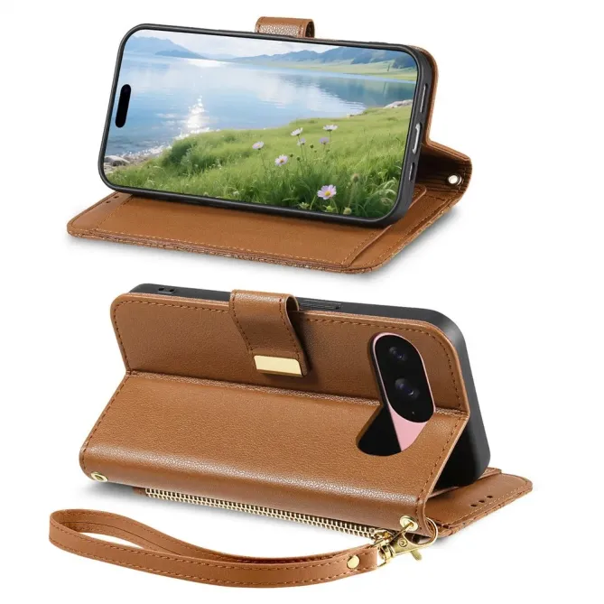 Housse Google Pixel 11 / 11 Pro feuilles embossées avec poche zippée