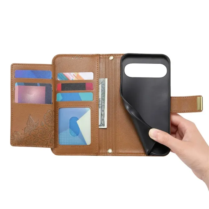 Housse Google Pixel 11 / 11 Pro feuilles embossées avec poche zippée