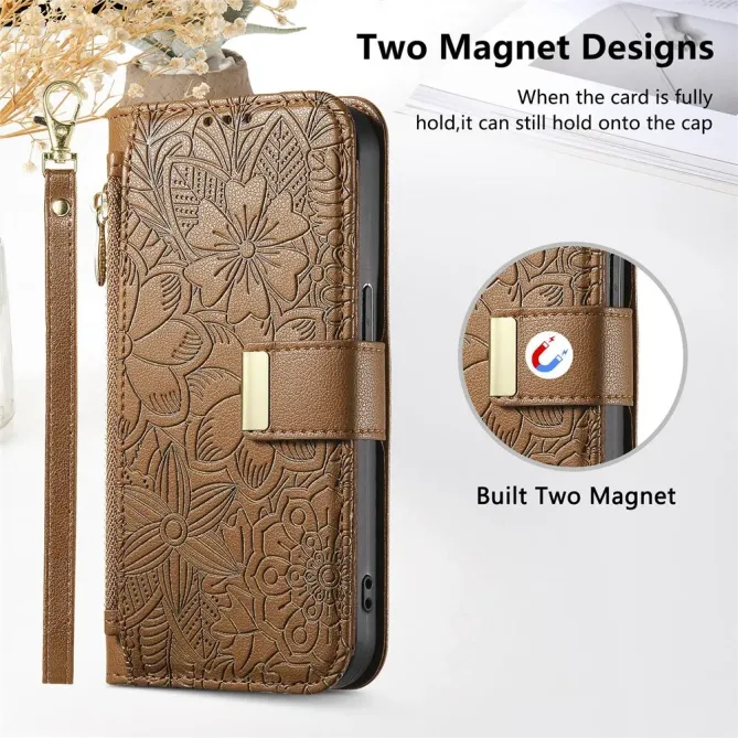 Housse Google Pixel 11 / 11 Pro feuilles embossées avec poche zippée