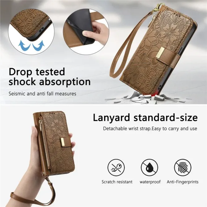 Housse Google Pixel 11 / 11 Pro feuilles embossées avec poche zippée