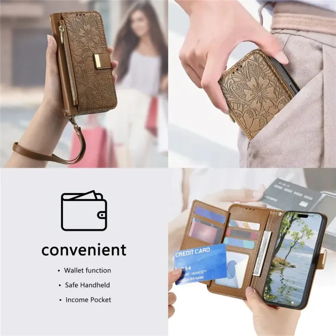 Housse Google Pixel 11 / 11 Pro feuilles embossées avec poche zippée