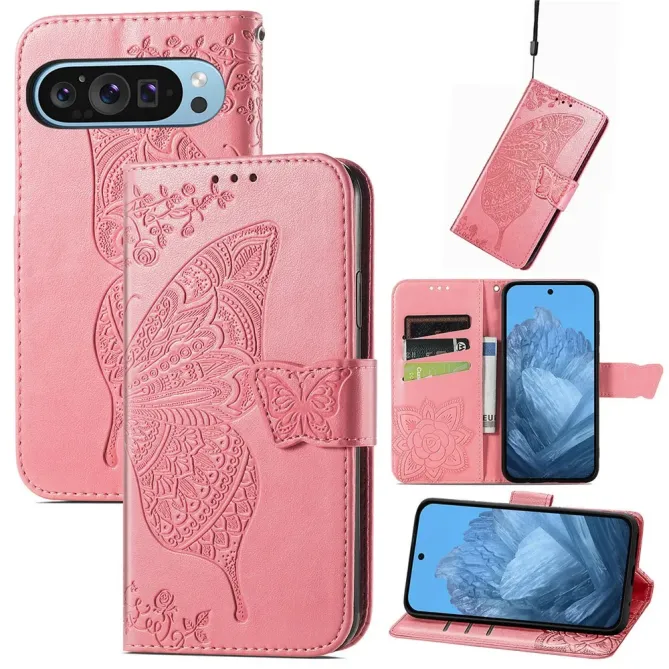 Housse Google Pixel 11 / 11 Pro papillon embossé avec dragonne