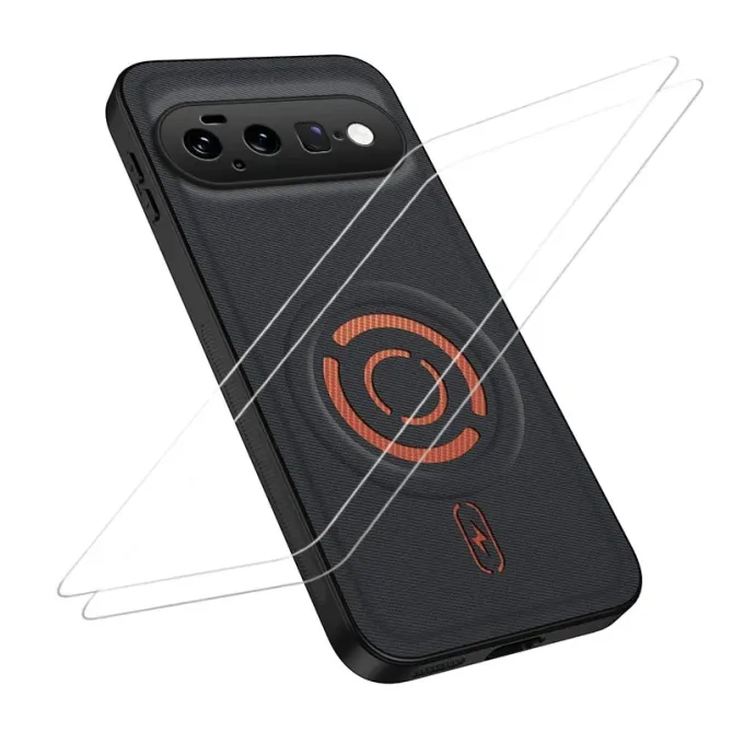 Coque Google Pixel 11 WANLONFENG KJB1 textile magnétique avec 2 verres trempés