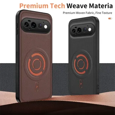 Coque Google Pixel 11 Pro WANLONFENG KJB1 textile magnétique avec 2 verres trempés