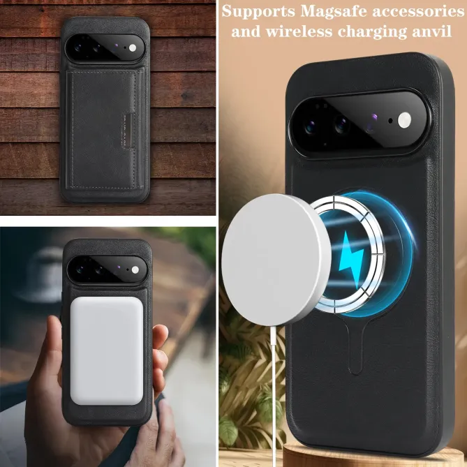 Coque Google Pixel 11 magnétique avec étui cartes trois volets