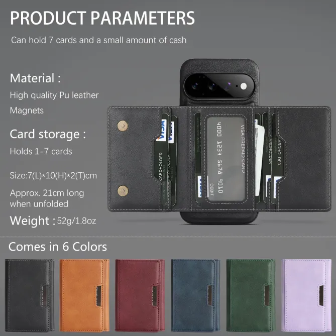 Coque Google Pixel 11 magnétique avec étui cartes trois volets