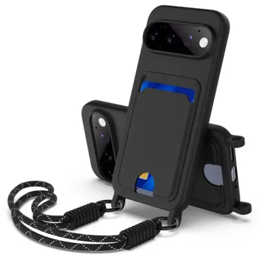 Coque Google Pixel 11 Pro effet silicone avec porte-carte et dragonne en silicone liquide