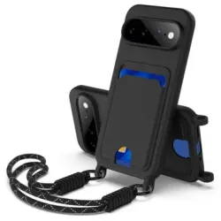 Coque Google Pixel 11 Pro XL effet silicone avec porte-carte et dragonne