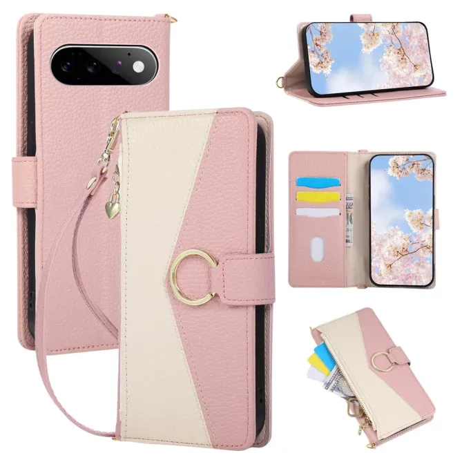Housse Google Pixel 11 Pro zippée bicolore avec dragonne en simili cuir