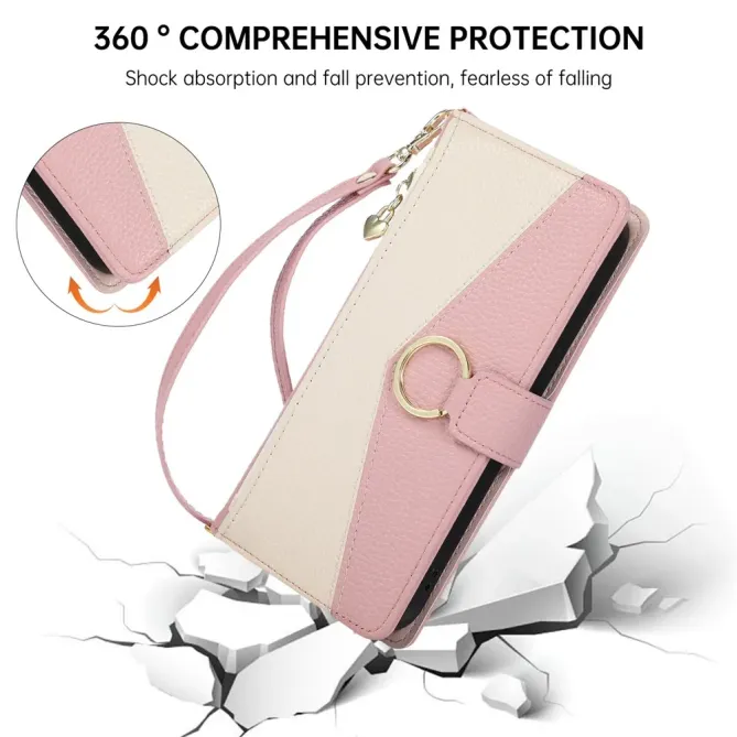 Housse Google Pixel 11 Pro zippée bicolore avec dragonne en simili cuir