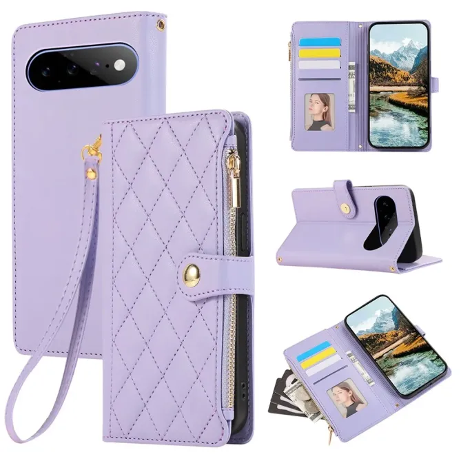 Housse Google Pixel 11 zippée multi-cartes avec dragonne 3 cartes