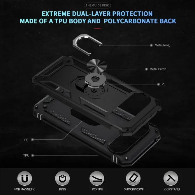 Coque Google Pixel 11 Pro XL avec support intégré en TPU, polycarbonate et métal
