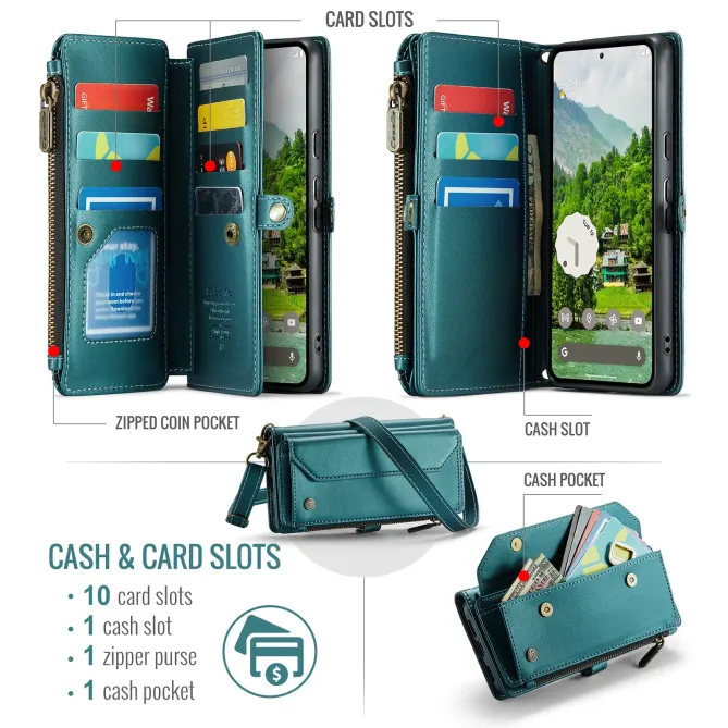 Housse Google Pixel 11 Pro XL CASEME zippée 10 cartes avec dragonne