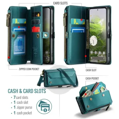 Housse Google Pixel 11 / 11 Pro CASEME C36 zippée 10 cartes avec bandoulière