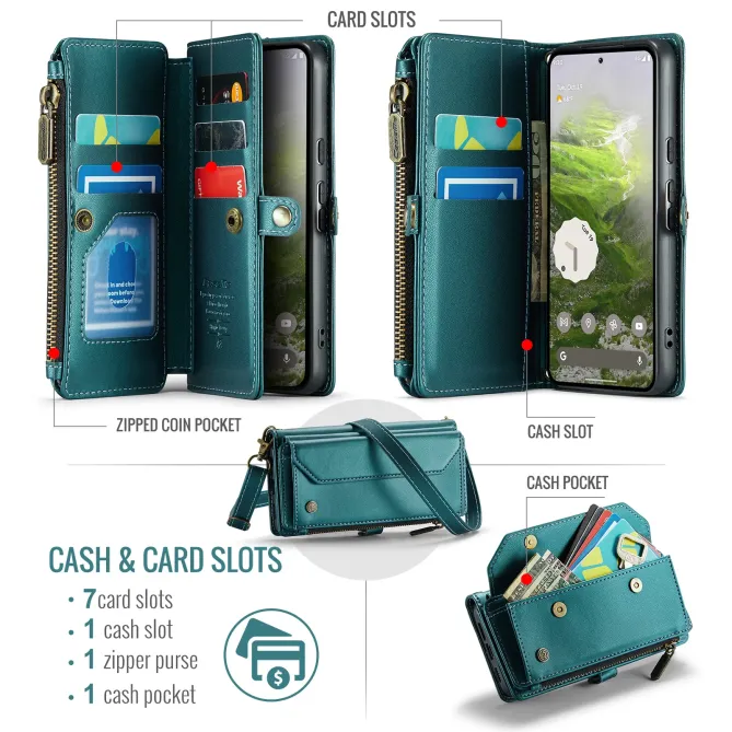 Housse Google Pixel 11 / 11 Pro CASEME C36 zippée 10 cartes avec bandoulière