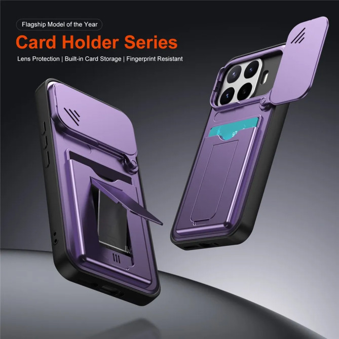 Coque Xiaomi 17T avec cache caméra, porte-carte et support