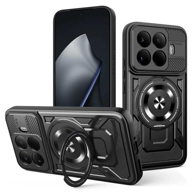 Coque Xiaomi 17T Pro magnétique avec support 360° texture carbone