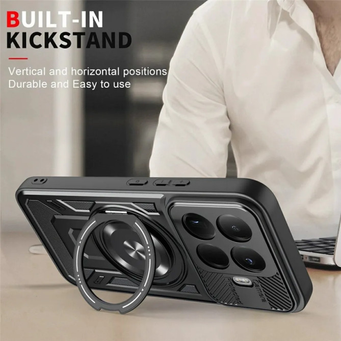 Coque Xiaomi 17T Pro magnétique avec support 360° texture carbone