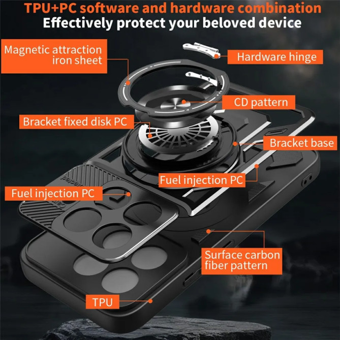 Coque Xiaomi 17T Pro magnétique avec support 360° texture carbone