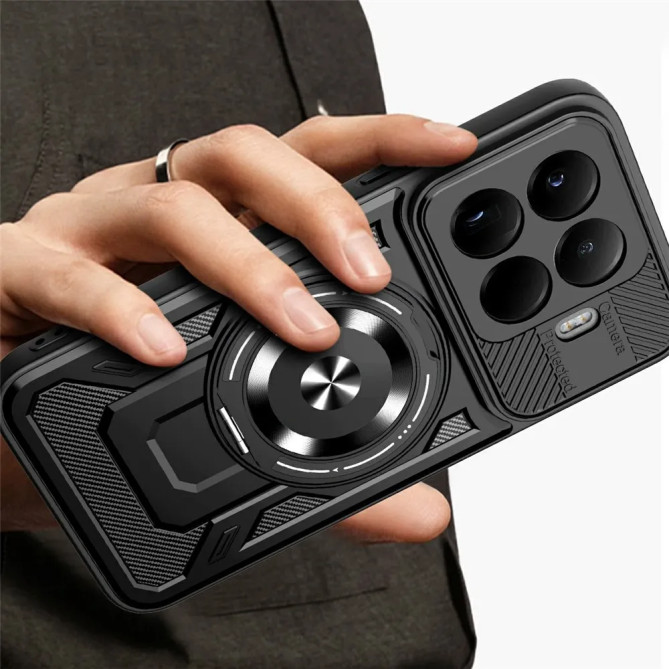 Coque Xiaomi 17T Pro magnétique avec support 360° texture carbone