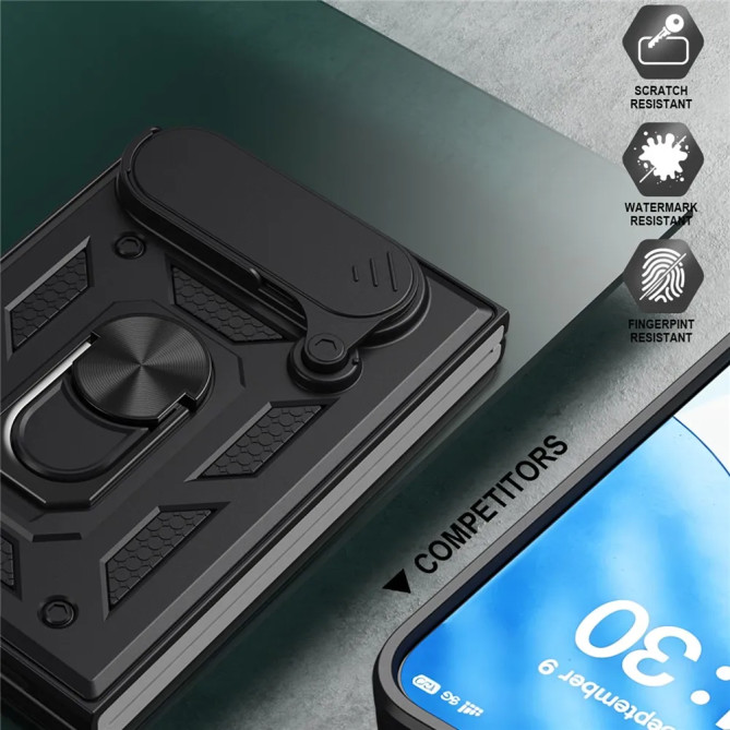 iPhone Fold : coque avec cache caméra coulissant et support rotatif