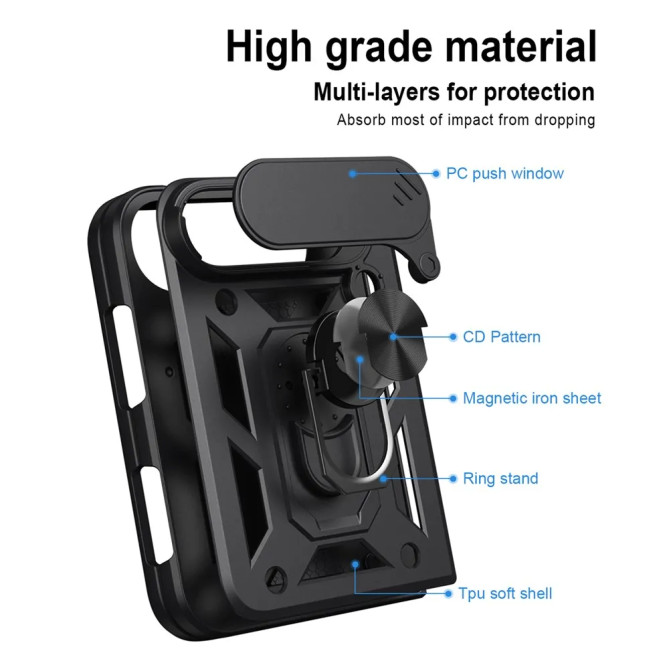 iPhone Fold : coque avec cache caméra coulissant et support rotatif