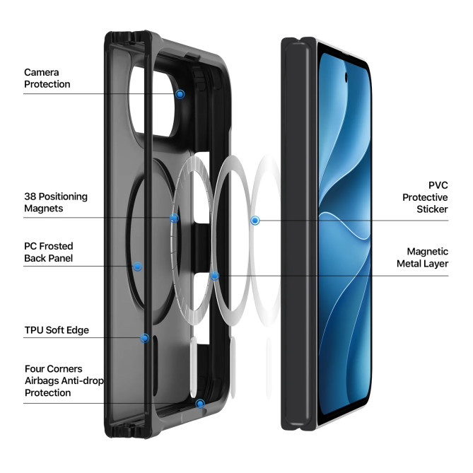 iPhone Fold Yind coque magnétique 38 aimants et coins amortis