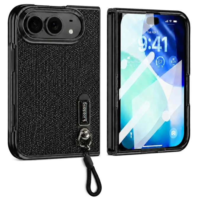 iPhone Fold : coque pailletée, écran protégé et dragonne