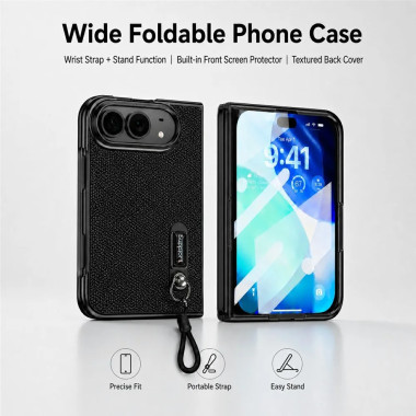 iPhone Fold : coque pailletée, écran protégé et dragonne
